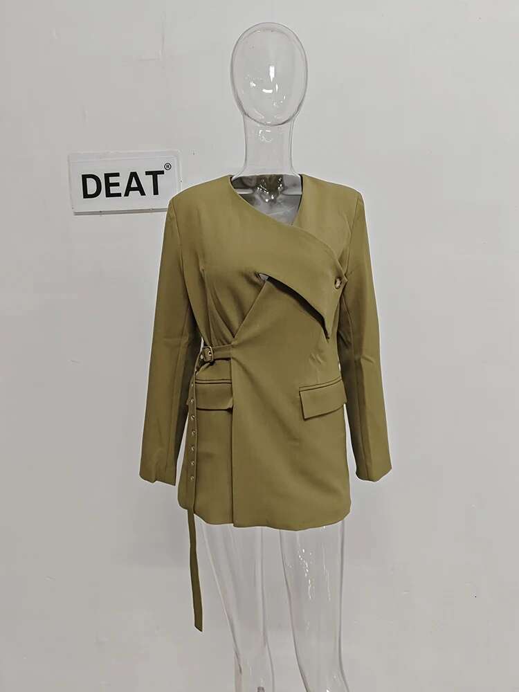 DEAT Fashion Women's Blazer V-Neck Deconstruction Chicken Eye Retractable Waist Long Sleeve Suit Jackets Autumn 2025 New 1Dh7482