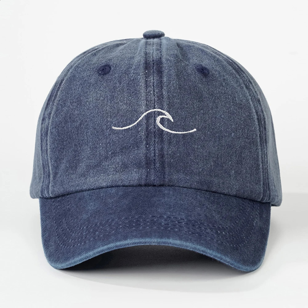 1Pcs Neutral and Fashionable Wave Pattern Embroidered Baseball Cap Retro Washed Duckbill Suitable For Outdoor Sports 250228