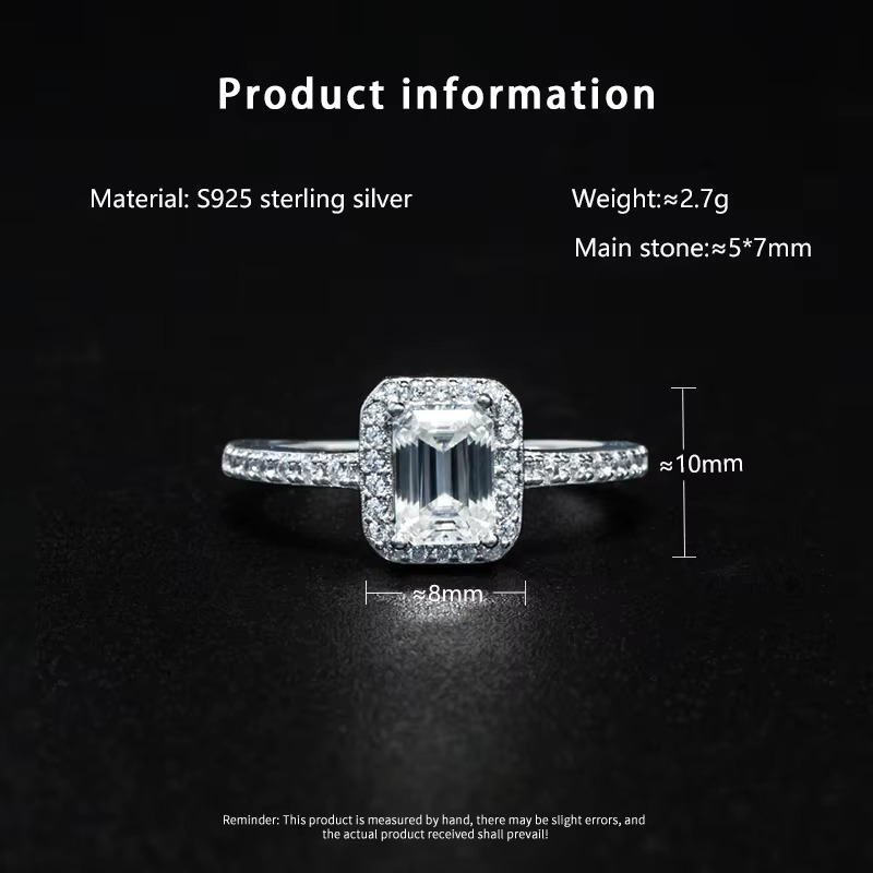 S Pure Sier Four Claw Square Sugar Emerald Radiant Cut Wedding Silica Ring