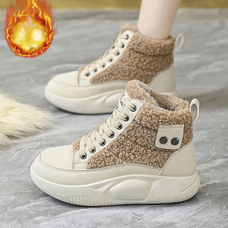 Velvet High Top Designer s New White Hairy Women s 2025 Winter Warm And Casual Height Increasing Cotton Shoes With Added Velvet