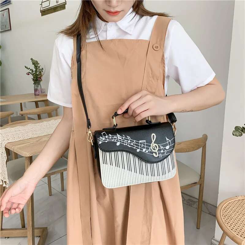 Women Shoulder Bags Piano Style Lady PU Leather Music Note Handbags Casual Woman Girls Tote Bags Billfold Wallet Flap Bag