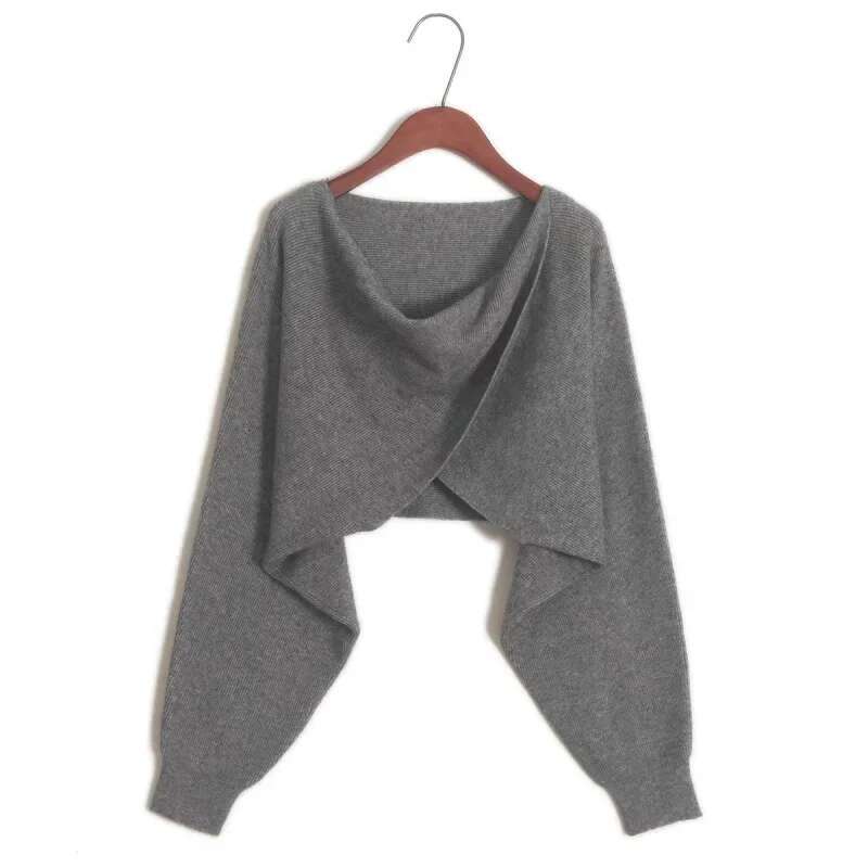 Irregular Cross Design Sensibility Knitted Top Cropped Pullover Sweater Women's Batwing Sleeve Solid Color Jacket Autumn/Winter