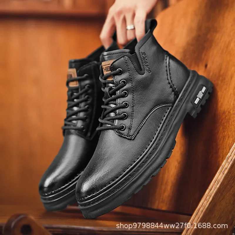 Luxury Men Ankle Boots British High-top Men Boots Fashion High Quality Leather Shoes 2024 New Outdoor Men Motorcycle Boots Z250303