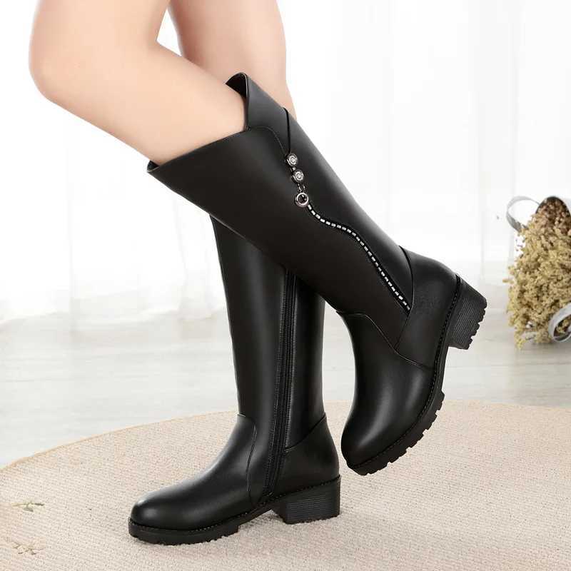 WOIZGIC Womens Genuine Leather Female Ladies Boots Platform Snow Wool Plush Fur Warm Winter Mid Heel Zipper Plus Size 42 43 Z250303