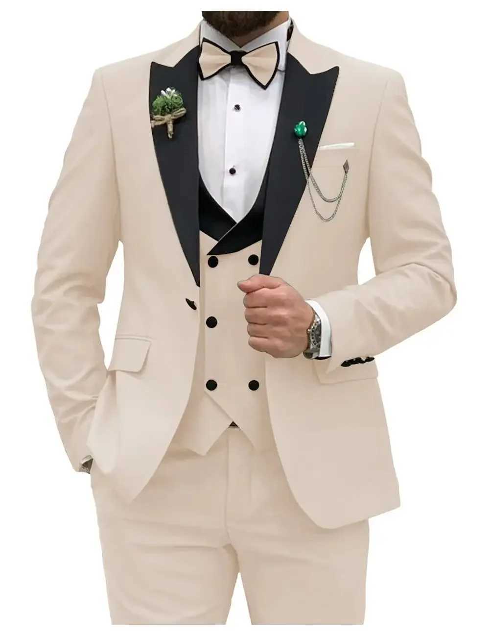 Ultra thin fit mens double chest formal business mens jacket set with lapel collar party wedding dress (jacket+vest+pants) M250303