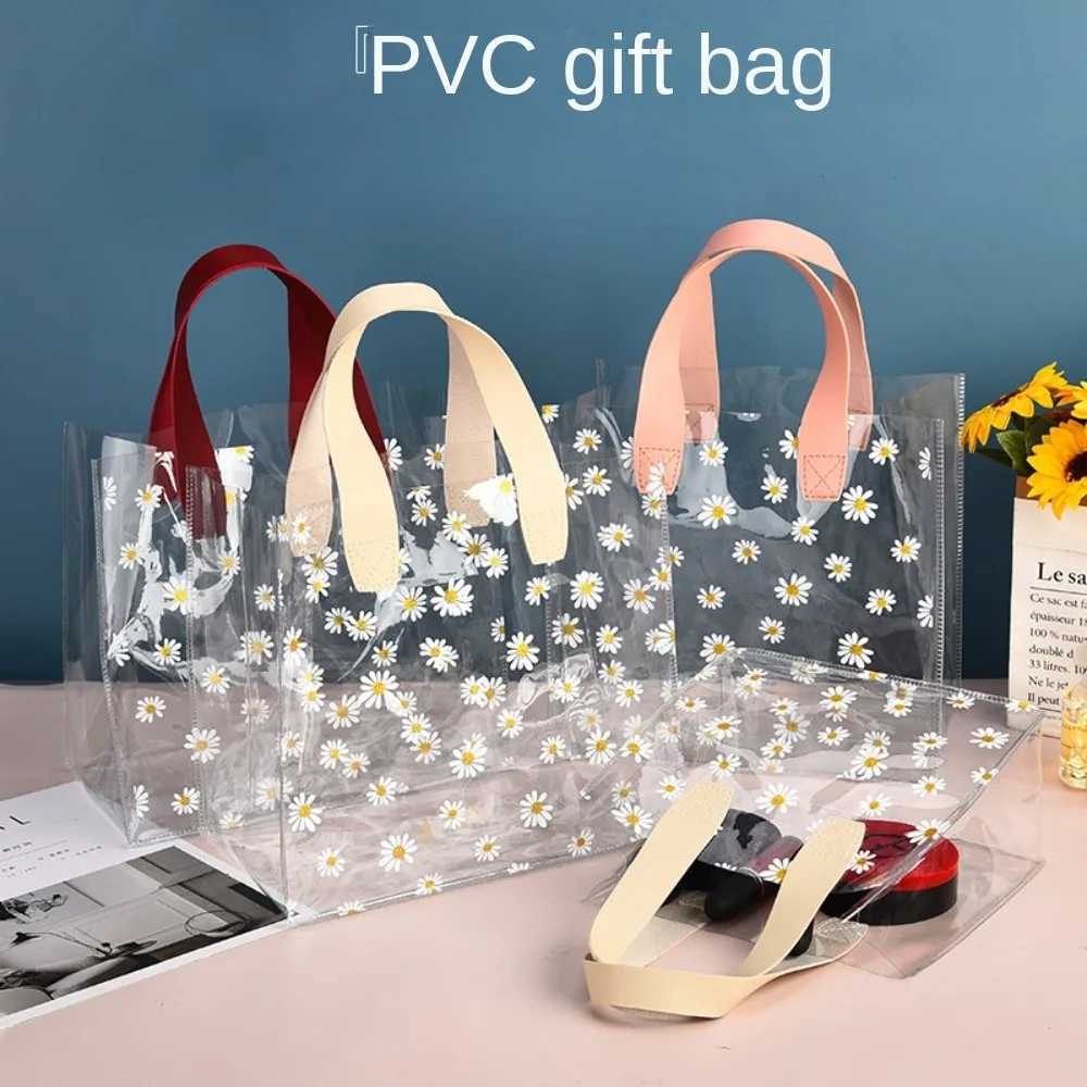 New Arrival Transparent Clear Tote Bag High Quality PVC Handle Transparent Shopping Bags Little Daisy Hand Gift Bag T250303