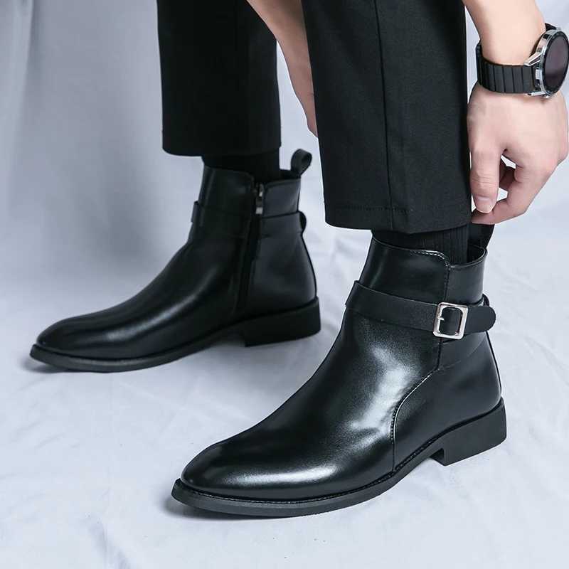 Luxury High Top Boots for Men Brown Motorcycle Boots Platform Fashion Male Ankle Boots High-quality Mens Casual Leather Shoes Z250303