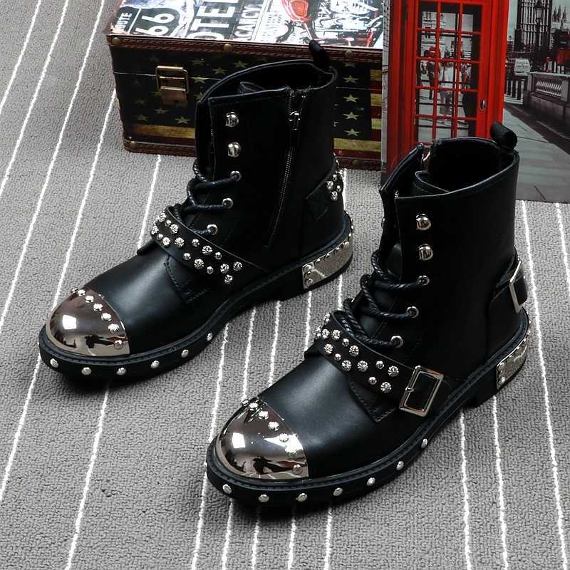 CuddlyIIPanda Men FAshion Luxury Brand Punk Style Spring Autumn Ankle Boots Male Metal High Top Motorbike Sneakers Z250303