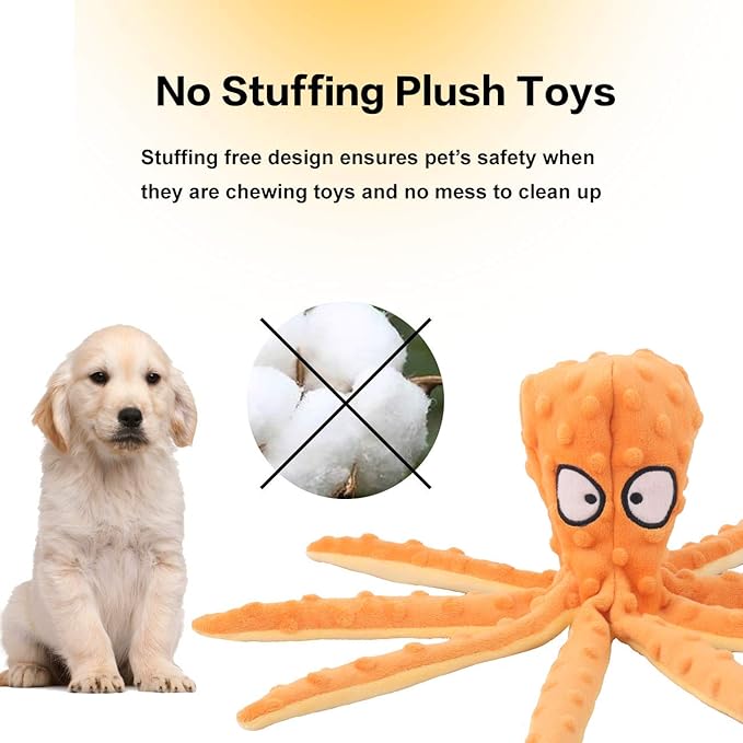 Dog Squeaky Toys Octopus No Stuffing Crinkle Plush Toys for Puppy Teething, Durable Interactive Chew Toys for Small, Medium and Large Dog Reduce Bored