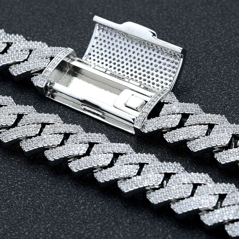 Hip Hop Jewelry Iced Out 5A CZ Dia 16MM 3 Rows Prong Setting Cuban k Chain Long Buckle Necklace Men