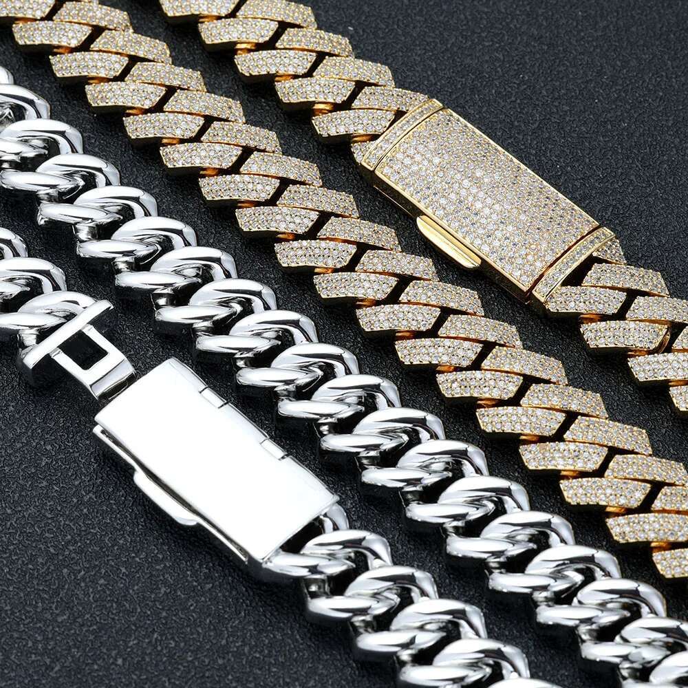 Hip Hop Jewelry Iced Out 5A CZ Dia 16MM 3 Rows Prong Setting Cuban k Chain Long Buckle Necklace Men