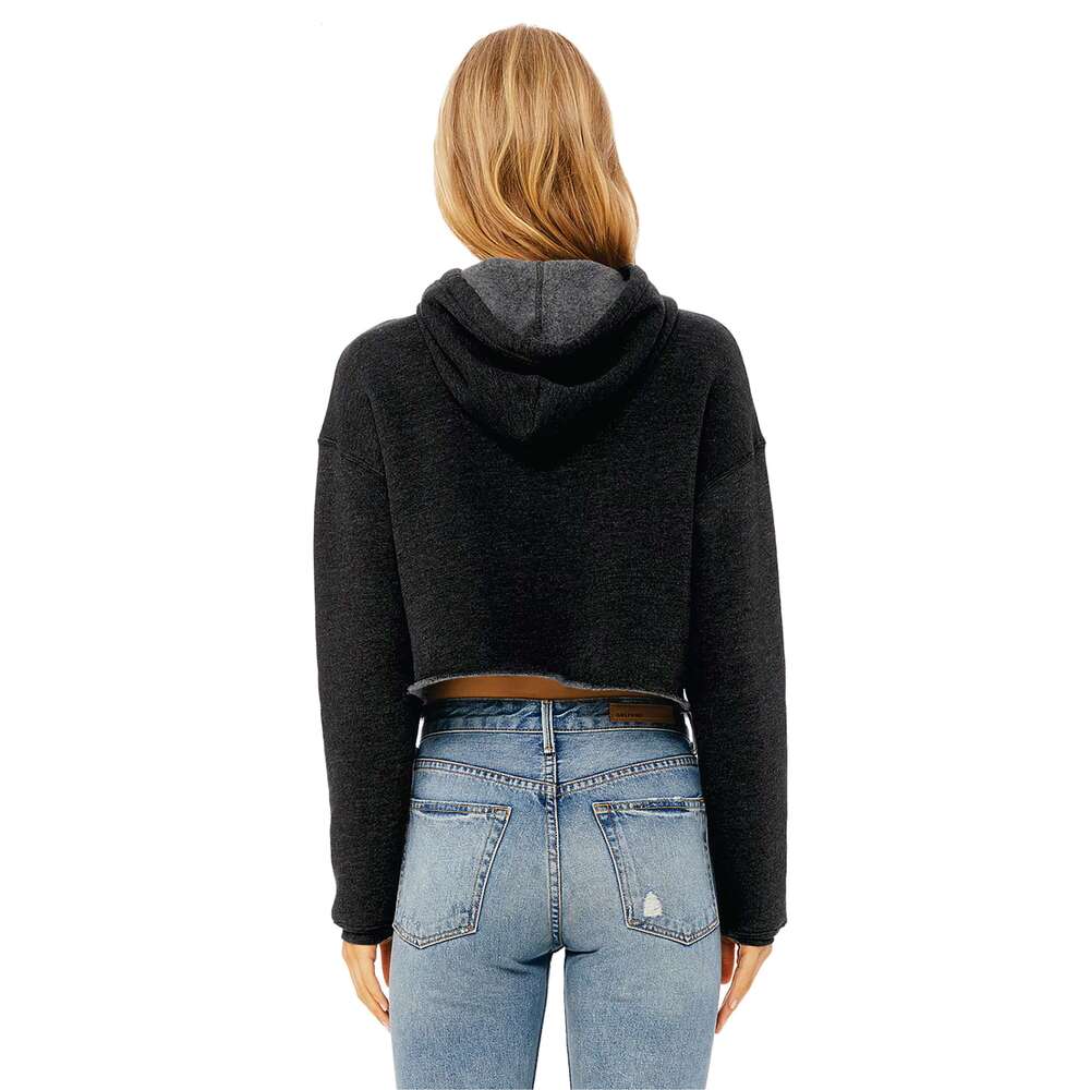Dark Grey Women's Cropped Fleece Hoodie 52% Airlume Combed Ring Spun Cotton 48% Poly Raw Hem Dropped Shoulder Womens Sweatshirt