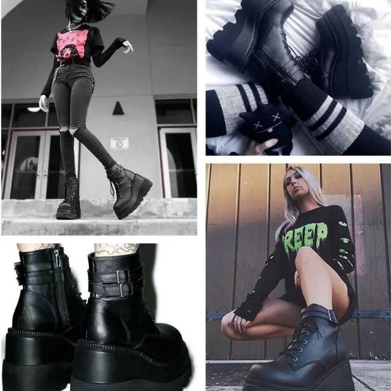 Luxury Brand Women High Heels Punk Gothic Female Motorcycle Boots Platform Women Boots Fashion Wedges Ankle Boots Big Size 36-42 Z250303