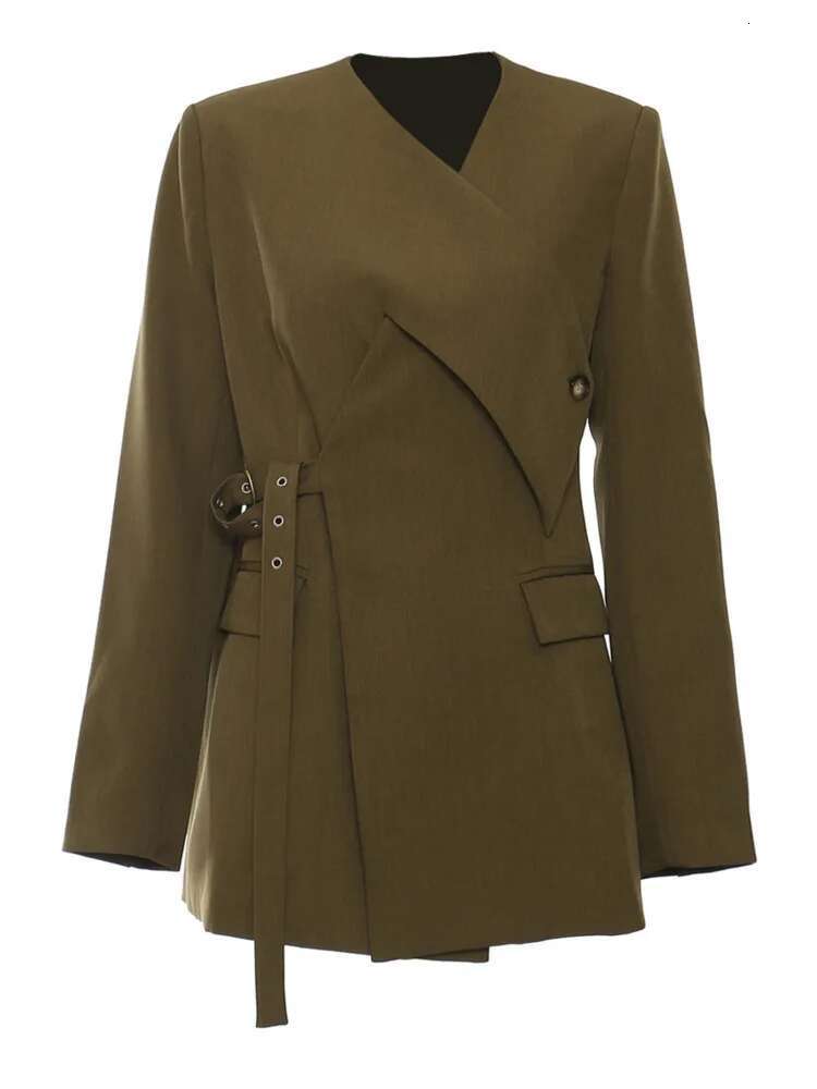 DEAT Fashion Women's Blazer V-Neck Deconstruction Chicken Eye Retractable Waist Long Sleeve Suit Jackets Autumn 2025 New 1Dh7482