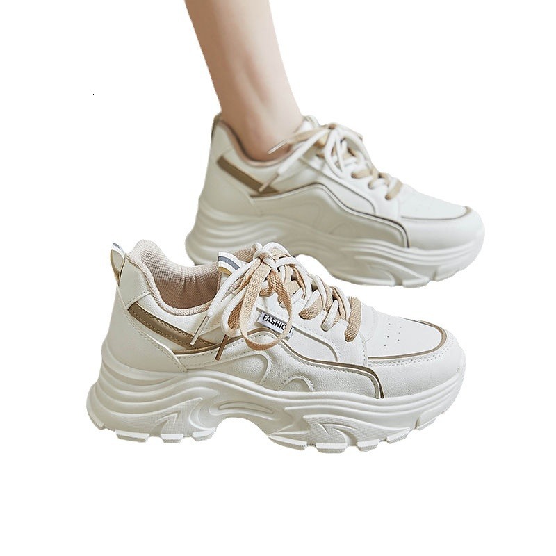Spring designer's new lightweight casual white shoes height increasing thick soled women's shoes leather breathable fashion multifunctional 
