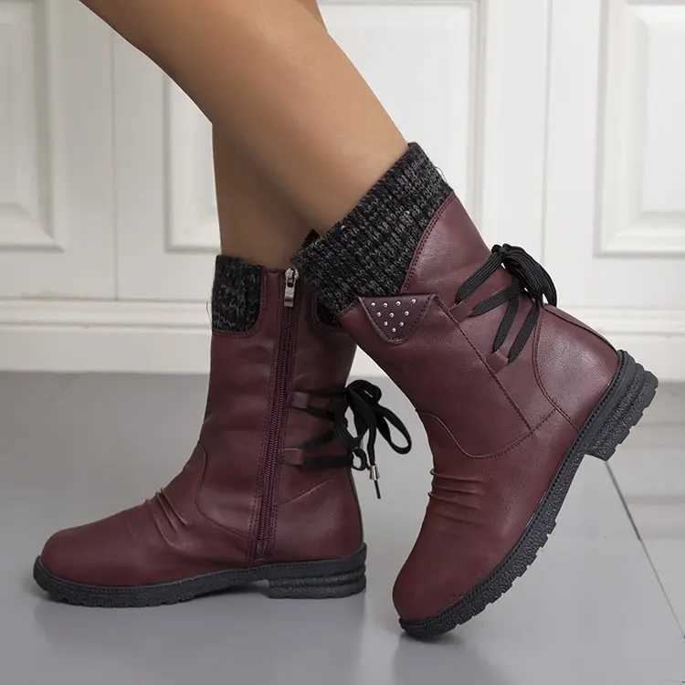 2023 Autumn Winter Womens Mid Range Boots Fashion Suede Snow Boots Zipper Warm Boots Womens Shoes Low Heel Boots Z250303