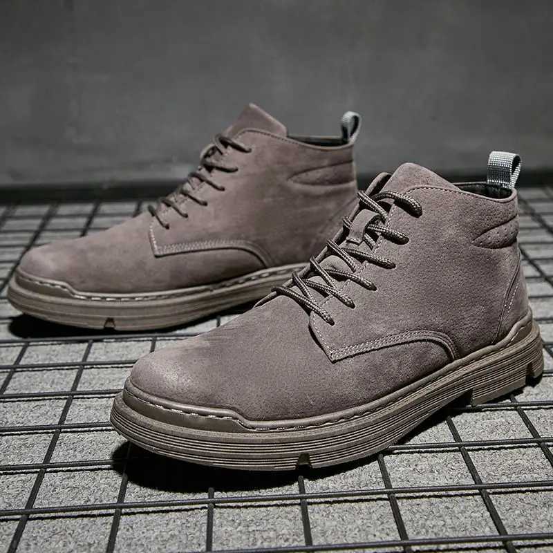 Spring and Autumn Mens Boots High-top Tooling Leather Mens Winter Snow Boots Faux Suede Male Flat Winter Boots Z250303