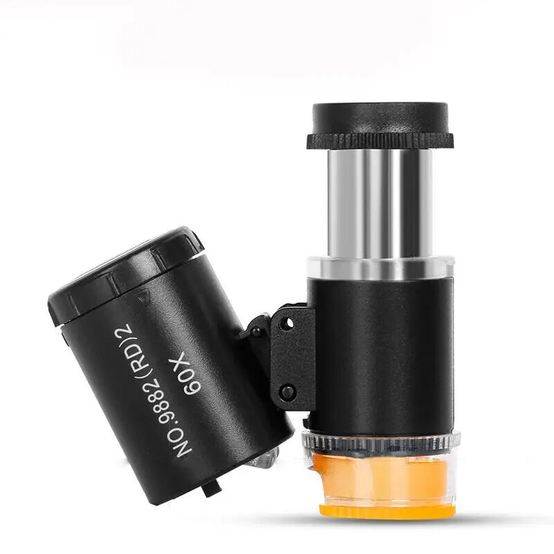 60X Mini Pocket Microscope Jewelers Eye Loupe With 3 Light Magnifying Glass For Handcrafts Jewelry Dia Gem Coins Currency