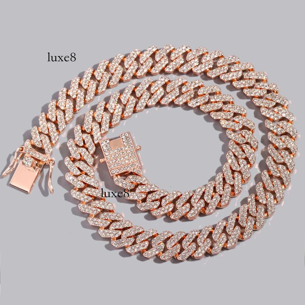12MM Rose Gold Color Miami k Chain Iced Out Bg Rhie Cuban Choker Necklace Women Men Hip Hop Jewelry