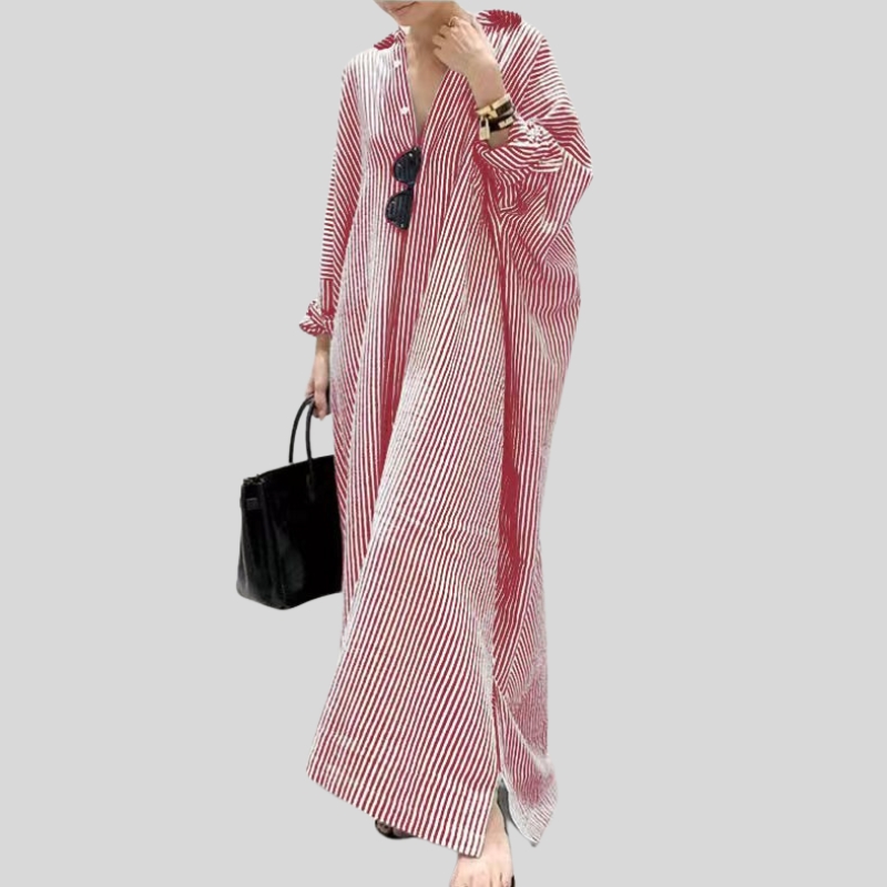 New cotton and linen striped cardigan loose large size temperament commuting irregular dress