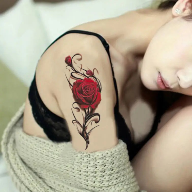 Sexy Rose Flower Tattoo for Woman Arm Abdomen Floral Waterproof Art Temporary Sticker Lasting 250219