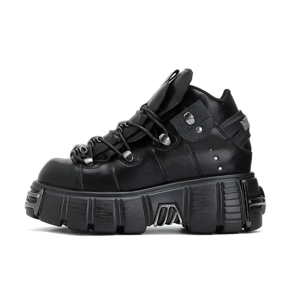 2024 NEW Punk Style Women Shoes Lace-up heel height 6CM Platform Shoes Woman Gothic Ankle Rock Boots Metal Decor Woman Sneakers Z250303