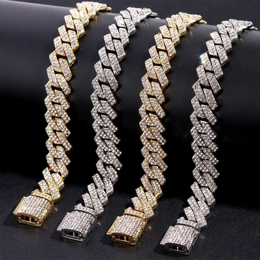 14mm Iced Out Prong Cuban k Chain Necklace for Men Women 2 Row Rhie Paved Miami Rhombus Hip Hop Jewelry Wholesale