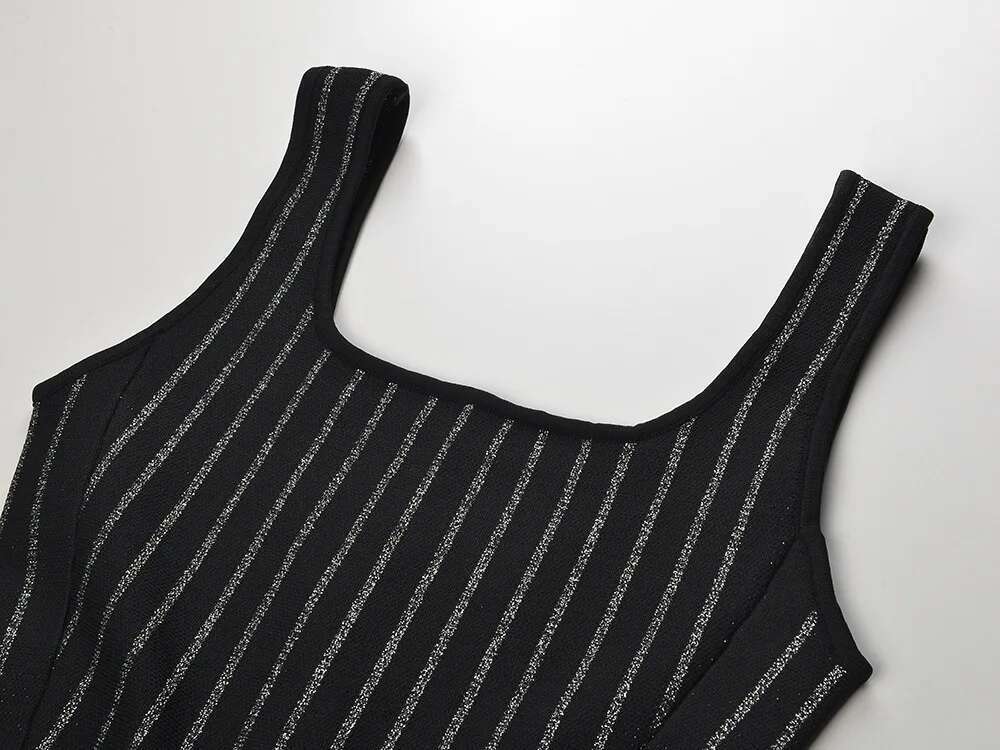 2024 Autumn Vintage Style High Quality Lady Sleeveless O-Necke Women Mini Short Knitted A-E Striped Dress