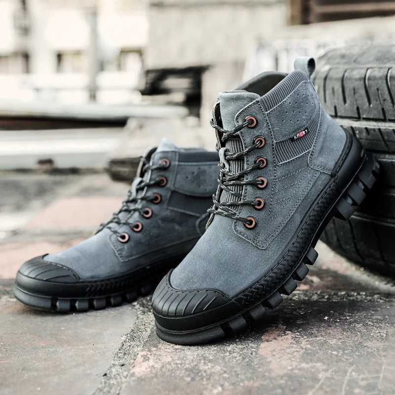 HIKEUP Mens Boots Outdoor Sneakers Breathable Trail Walking Shoes Hiking Sports Tactical Men Shoes Cow Leather Z250303