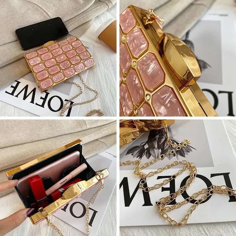 Fashion Acrylic Clutch Evening Female Designer Mini Square High Grade Quality Trend Chic Exquisite Messenger Bag