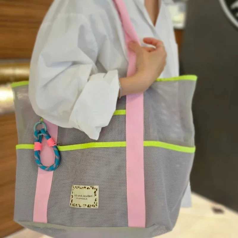 New Arrival ((68) Ins Large Capacity Beach Bag Fitness Swimming Storage Bag Outdoor Portable Toy Storage Mesh Bag Leisure Shoulder Bag T250303