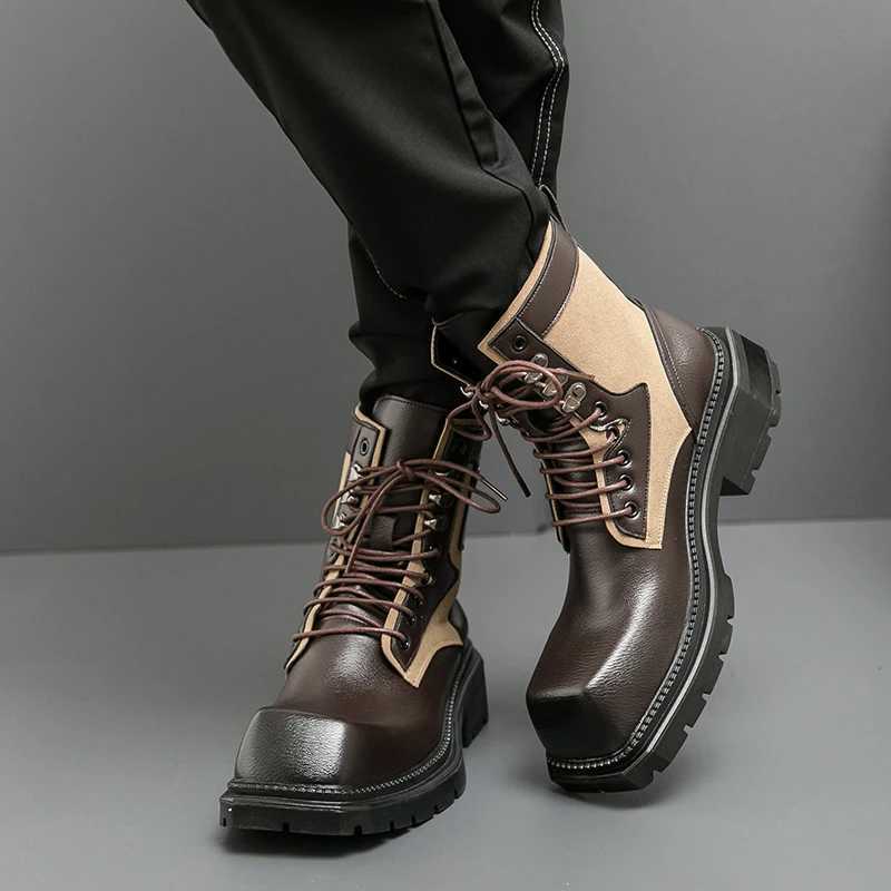 Golden Sapling Punk Style Mens Boots Fashion Leather Shoes Platform Shoes Casual Business Party Ankle Boots Mens Casual Shoes Z250303