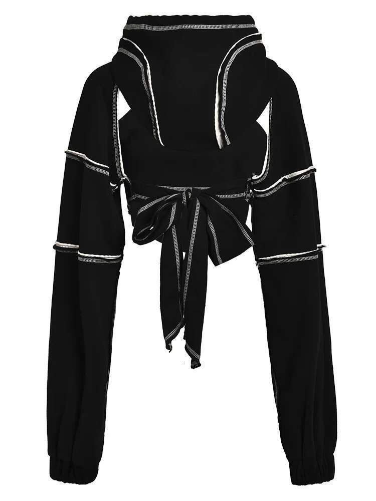 EAM Backless Cut-Out Toped Bow Sweatshirt New Hooded Long Sleeve Women Big Size Fashion Spring Autumn 2025 1Df182001