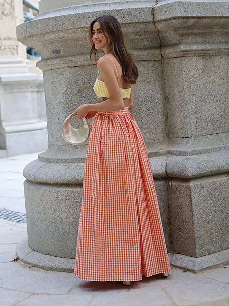 Elegant Women Vest Skirt Sets Sexy Sleeveless Crop Top High Waist A-line Long Skirts Female Suit 2025 Spring Summer Lady Outfits 250228