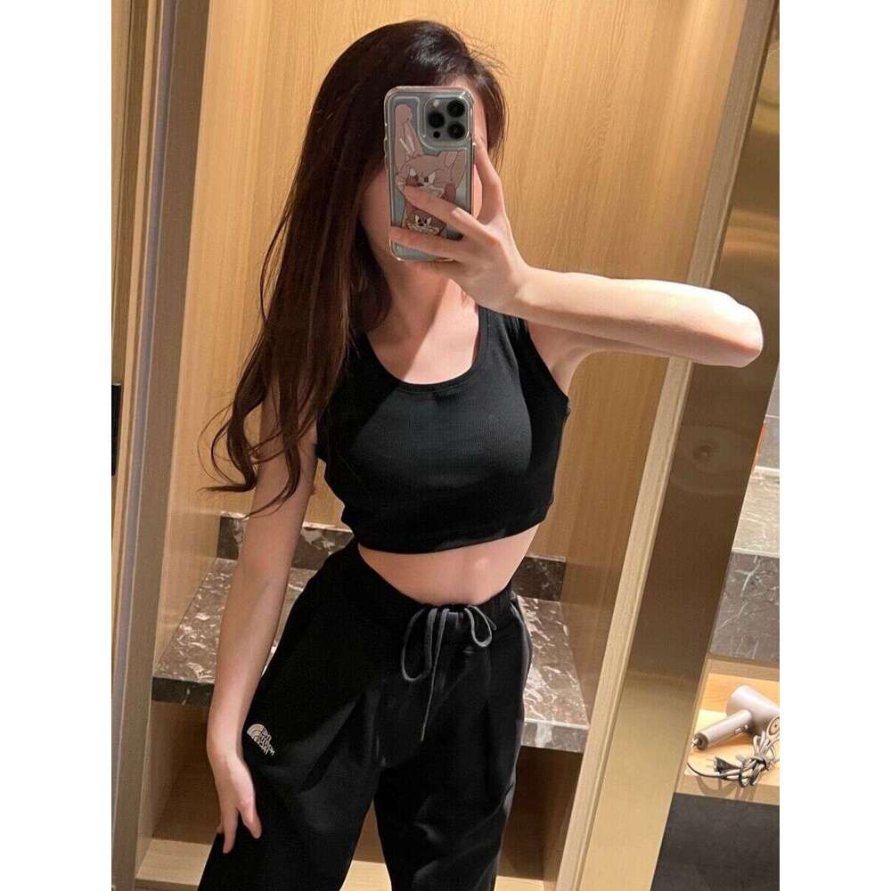 Threaded Knitted Embroidered Sleeveless Tank Top Elastic Slim Fit Inner For Women
