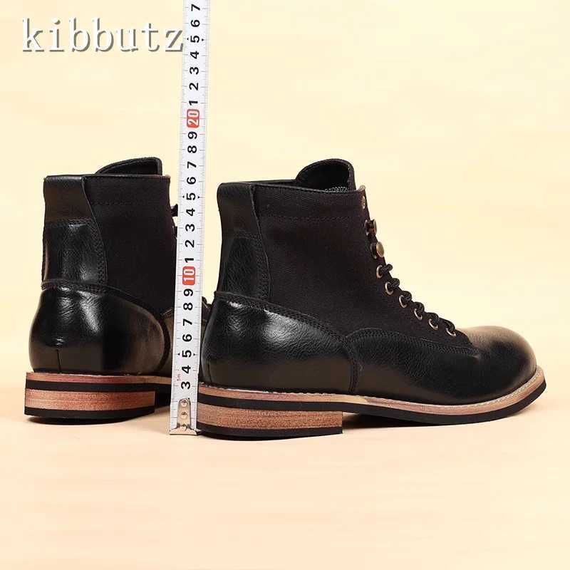 Autumn New British Men Hort Boots Leather Fabric Splicing Lace Up Back Zipper Ankle Boots Vintage Tooling Motorcycle Boots Z250303