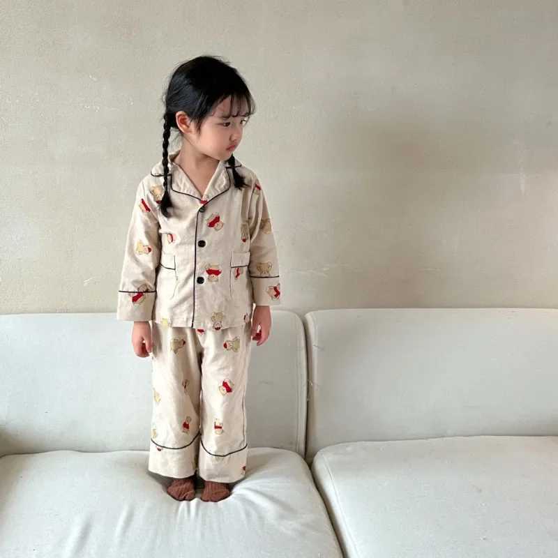 Children Turndown Collar Pajama Sets Toddler Kids Cartoon Cute Cotton Pyjamas Set Cardigan Sleepwear Childrens ClothingT250304