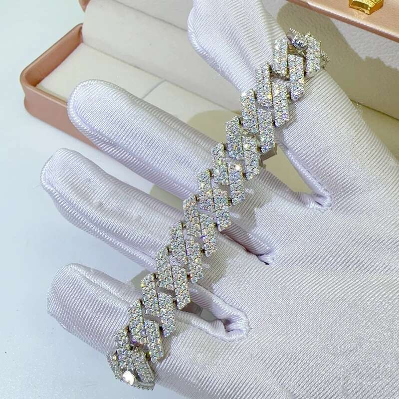 Hiphop 13mm D Color Moissanite Cuban Bracelet Necklace for Men Fine Jewelry White Gold Plated Maimi Chain Bracelets Bangle Gift