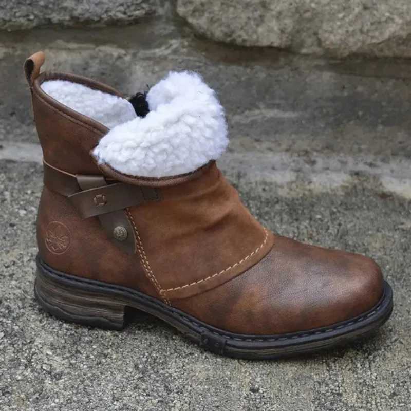 European And American Round Toe Thick Heel Short Boots Womens Motorcycle Boots Plus Velvet Snow Boots 2025 Z250303