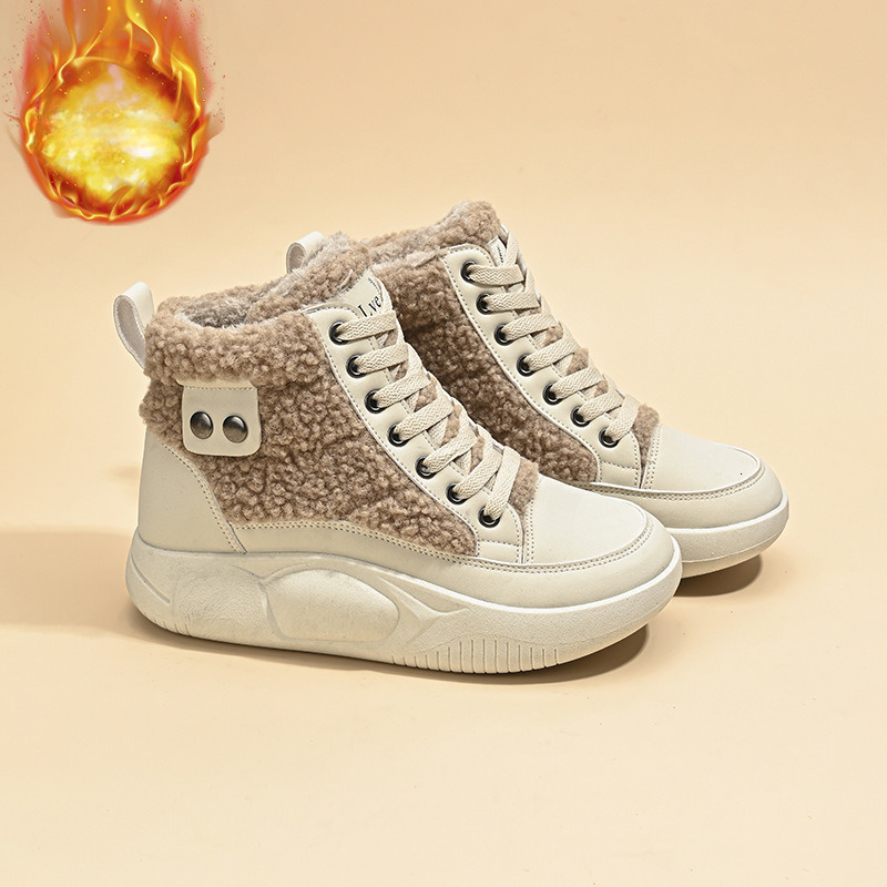 Velvet High Top Designer s New White Hairy Women s 2025 Winter Warm And Casual Height Increasing Cotton Shoes With Added Velvet