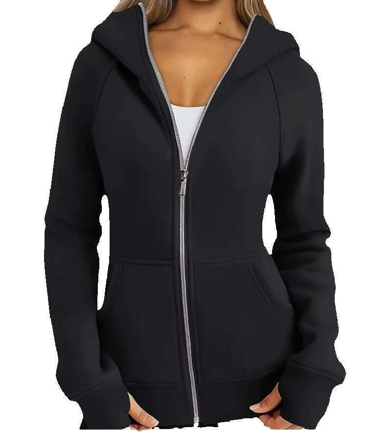 Casual Zip-Up Hoodie With Long Sleeves Anti-Wrinkle And Ed Women's Jacket
