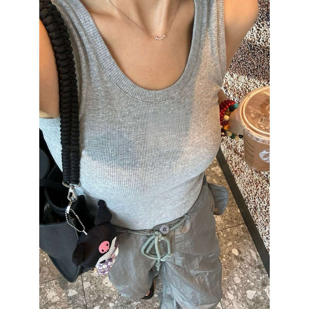 Threaded Knitted Embroidered Sleeveless Tank Top Elastic Slim Fit Inner For Women