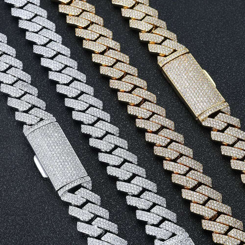 Hip Hop Jewelry Iced Out 5A CZ Dia 16MM 3 Rows Prong Setting Cuban k Chain Long Buckle Necklace Men
