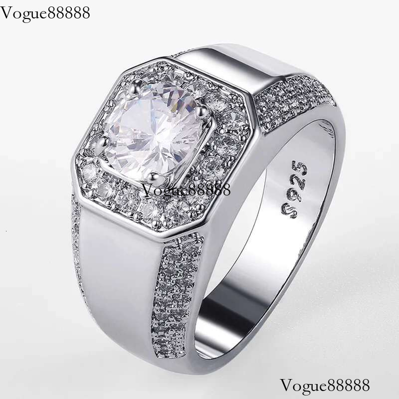 Sterg Sier Men AAA Crystal Zircon Stone Wedding Ring Brilliant Noble Engagement Engage Party Plata Rings Stamp