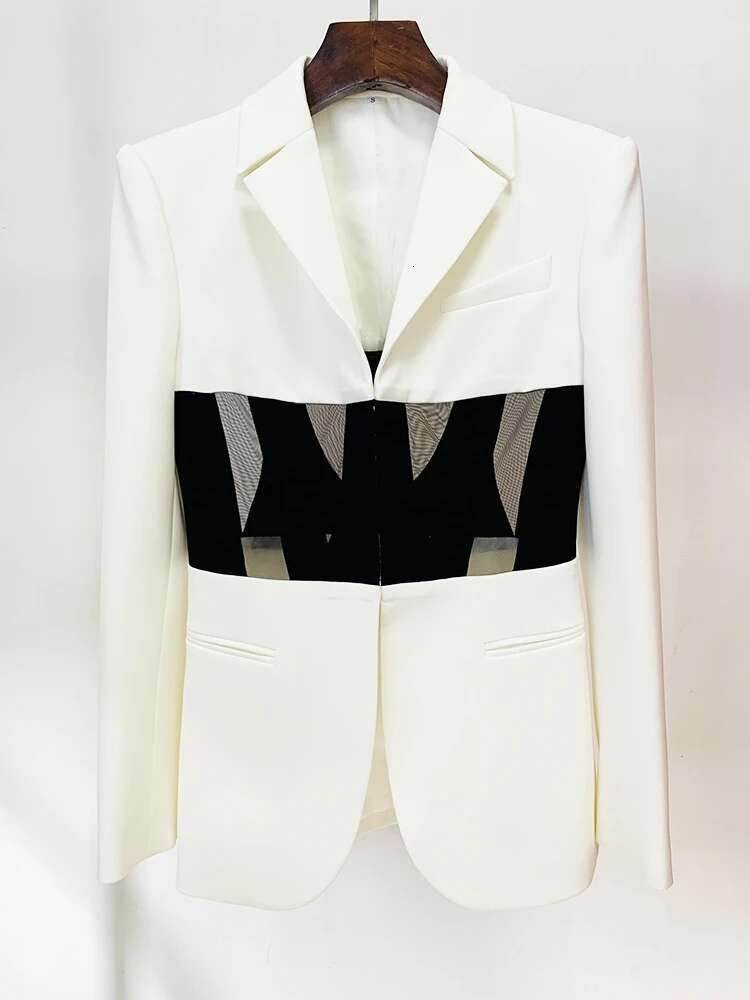 HIGH STREET Newest 2024 Designer Runway Suit Set Women's Perspective Gauze Patchwork Blazer Pencil Pants