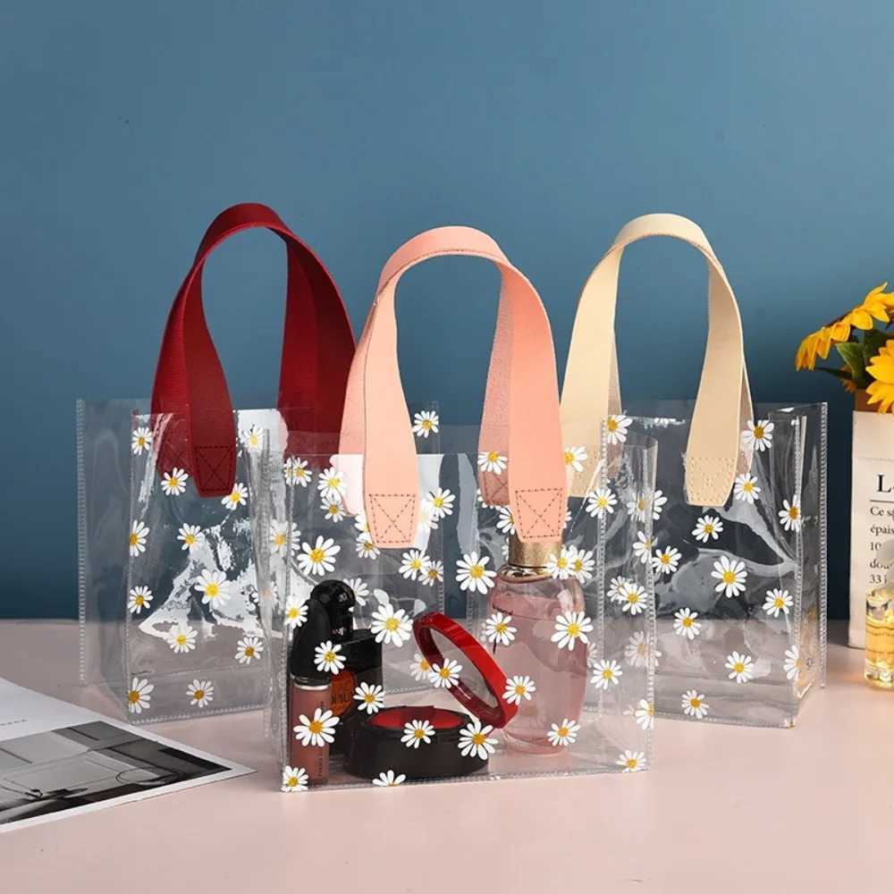 New Arrival Transparent Clear Tote Bag High Quality PVC Handle Transparent Shopping Bags Little Daisy Hand Gift Bag T250303