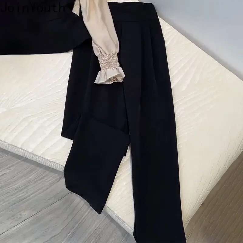 Temperament Outfits Korean 2 Piece Sets For Women Irregular Fake Two Shirt Tunic Pants Suit Roupas Femme Chic Vintage Set