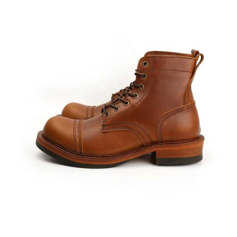 New Japanese Vintage Designer Handmade Tooling Men Casual Shoes Cow Leather Round Toe Wings Ankle Boots Motorcycle Boots Winter Z250303