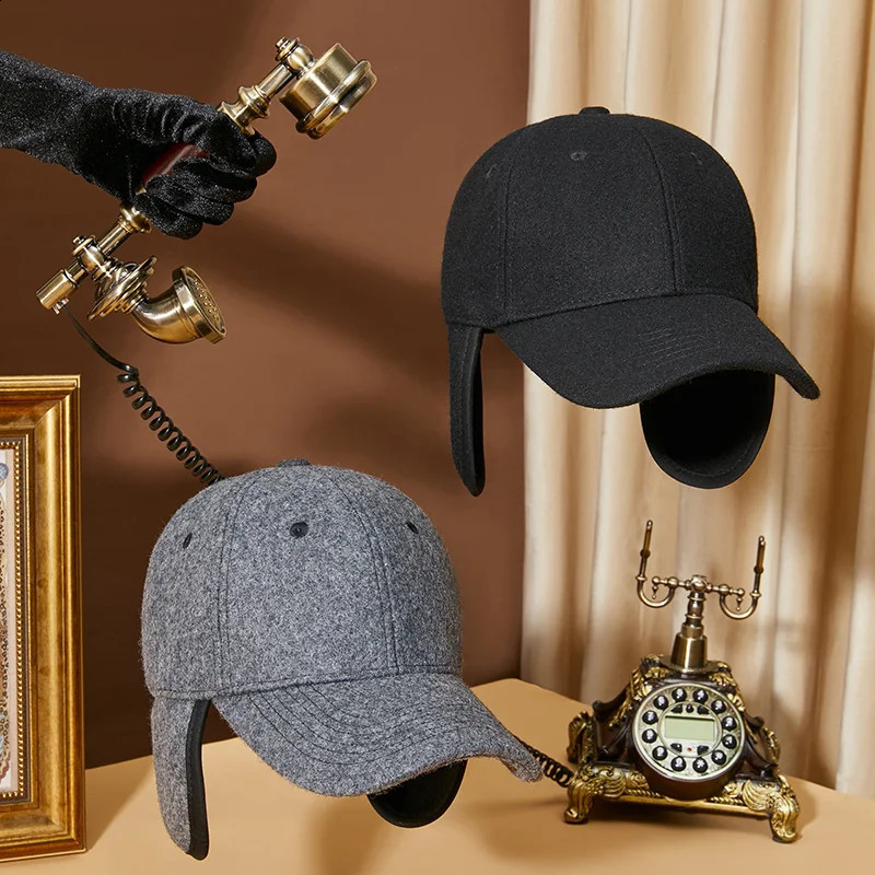 Dad Winter Bomber Hat Adult Ski Thick Warm Fleece Lining Felt Sport Hat Big Head Man Plus Size Wool Baseball Cap 55-59cm 60-65cm 250228