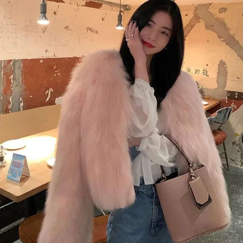 Faux Coat Women Clothing Y2K Autumn New Fashion Casual Imitation Fox Fur Jacket Crop Loose All Match Warm Female Winter Top